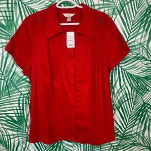 CJ Banks red short sleeve button down top 1X NWT